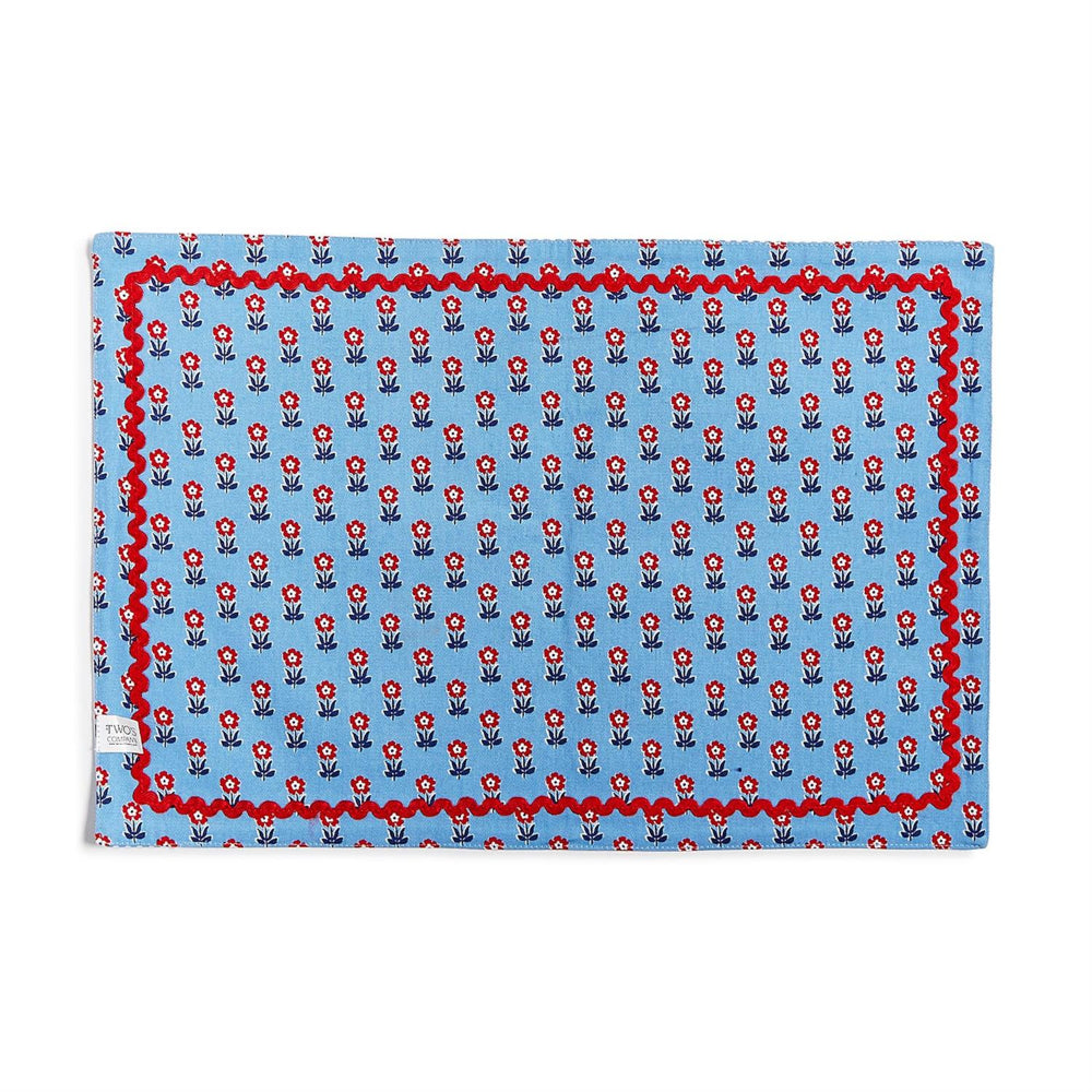 Two's Company Double-Sided Fabric Placemat-Red, White and Bloom-Set of 4