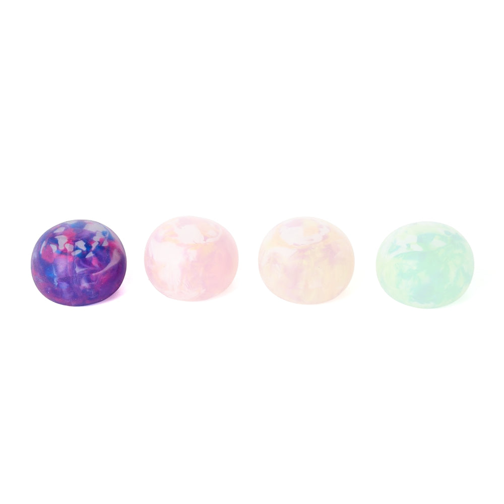 Purple marbled stress ball on a white backound.