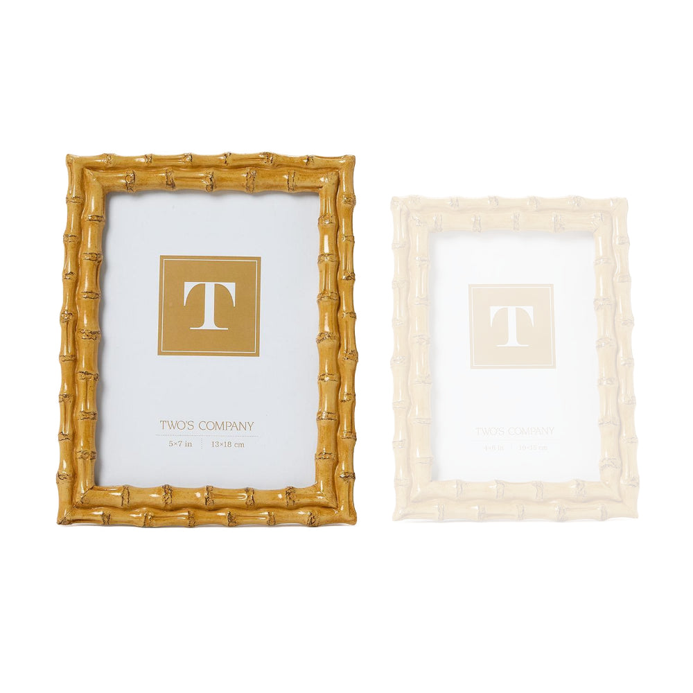 5x7 gold bamboo picture frame on a white backround.
