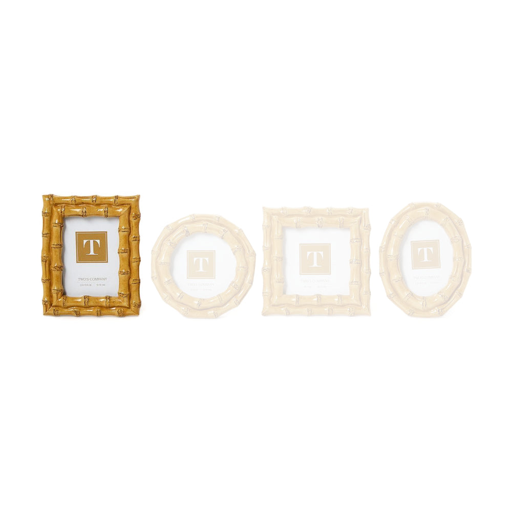 Rectangle 2.5"x3.5" tan bamboo-style picture frame on a white backround. 