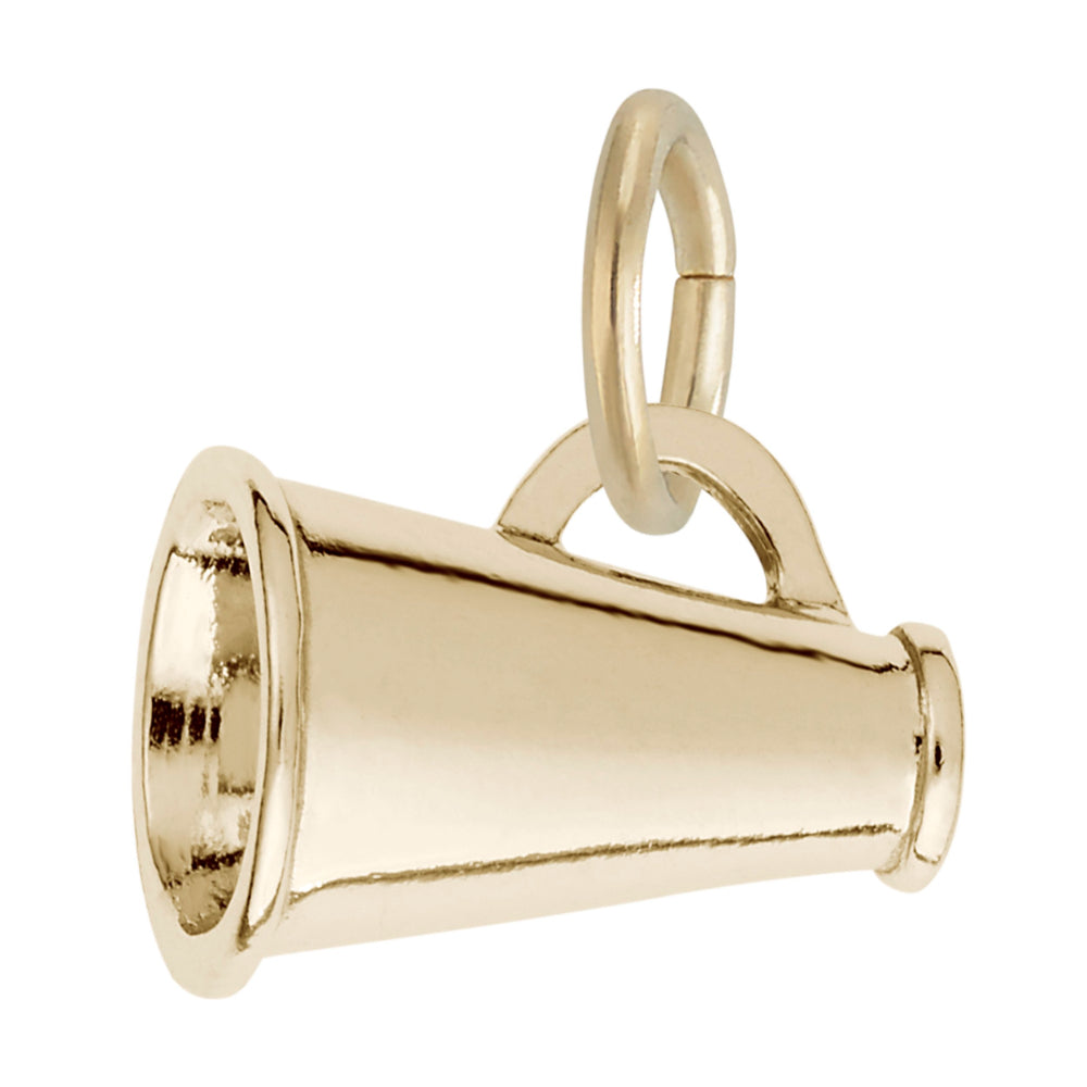 Gold megaphone charm on a white background