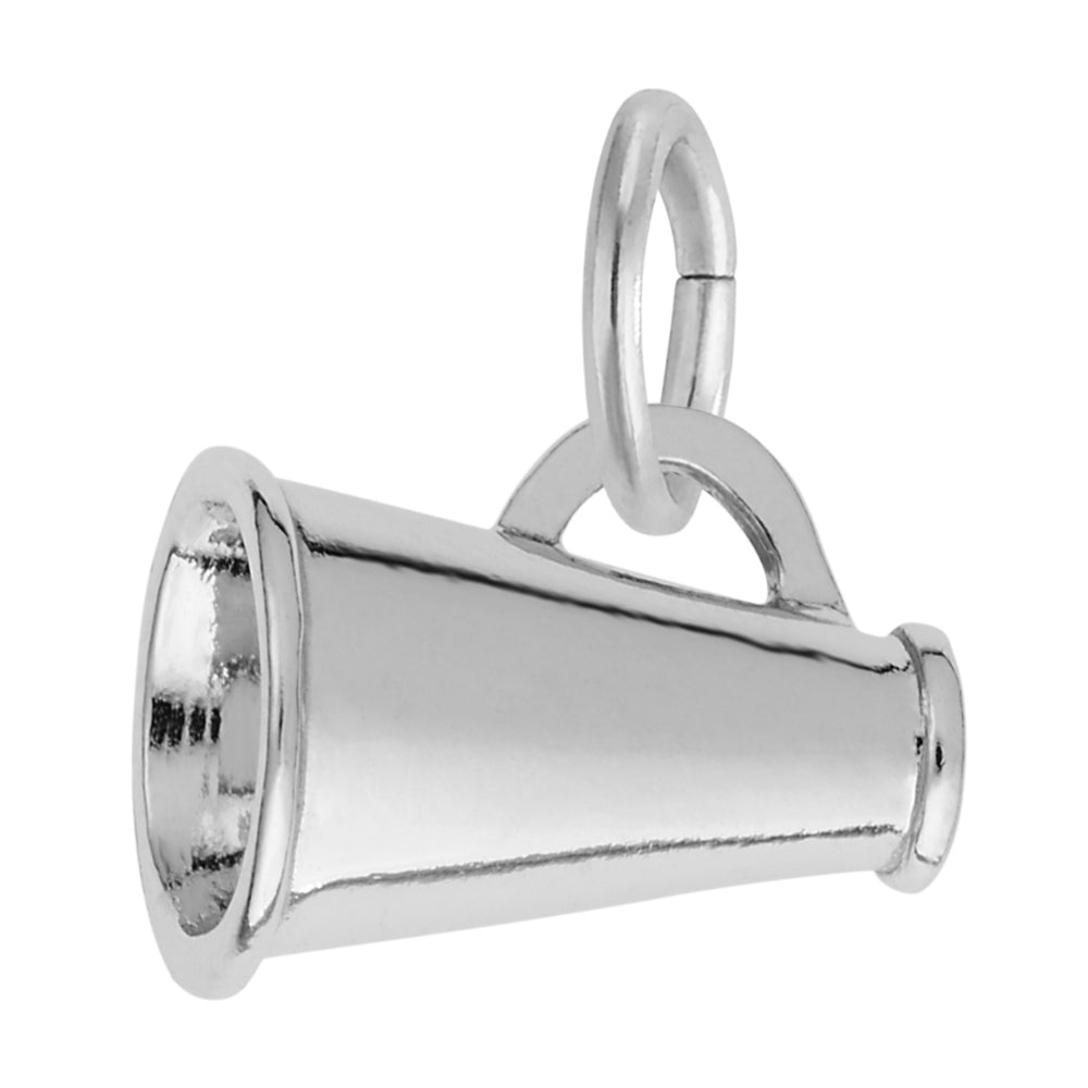 Silver megaphone charm on a white background