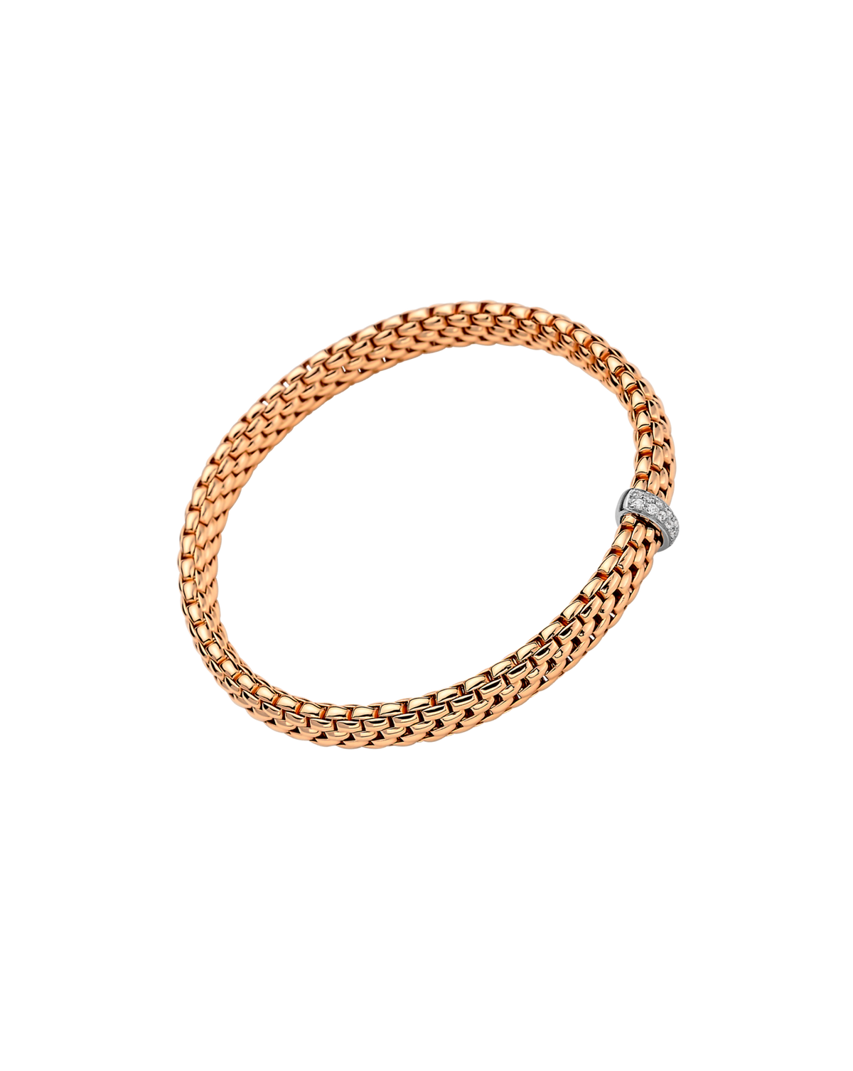 A rose gold chain bangle bracelet with a small silver-toned accent clasp, displayed on a clean white background.