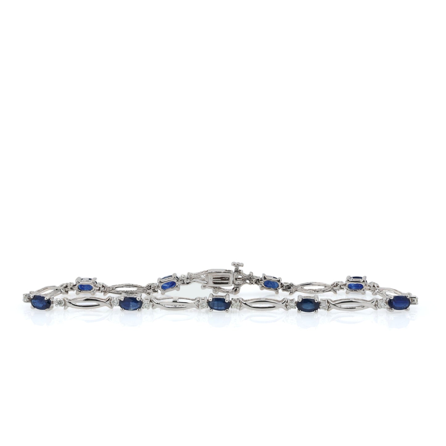 18k White Gold 7" Alternating Oval Sapphire and Diamond Link Bracelet