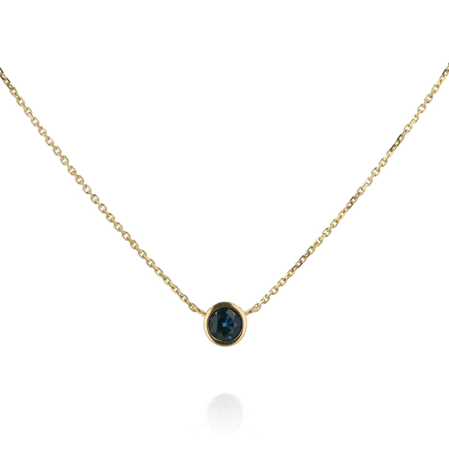 18k Yellow Gold 17" Bezel Set Blue Sapphire Pendant Necklace