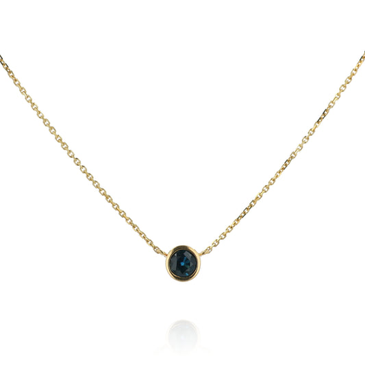 18k Yellow Gold 17" Bezel Set Blue Sapphire Pendant Necklace