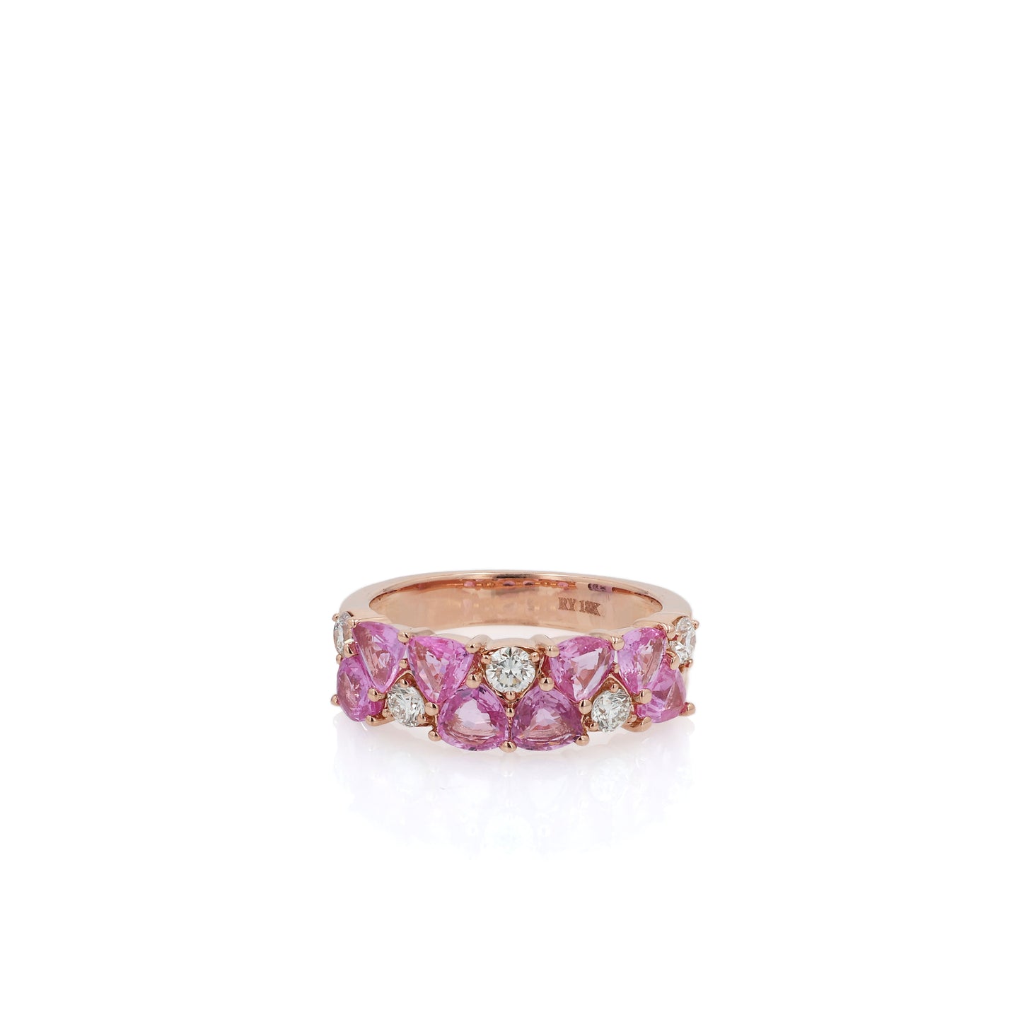 18k Rose Gold Wide Alternating Pink Sapphire and Diamond Band