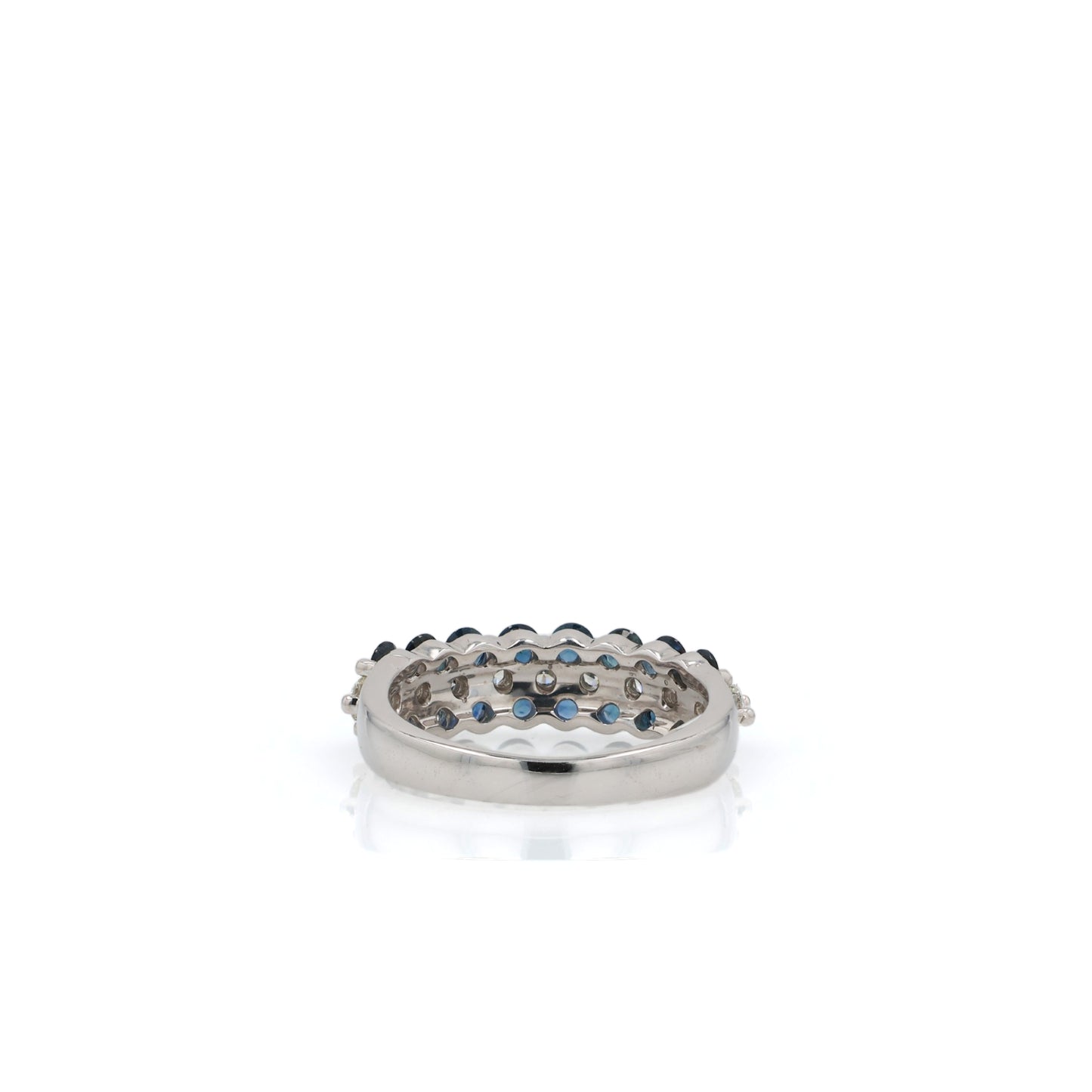 18k White Gold 3 Row Blue Sapphire and Diamond Center Row Band