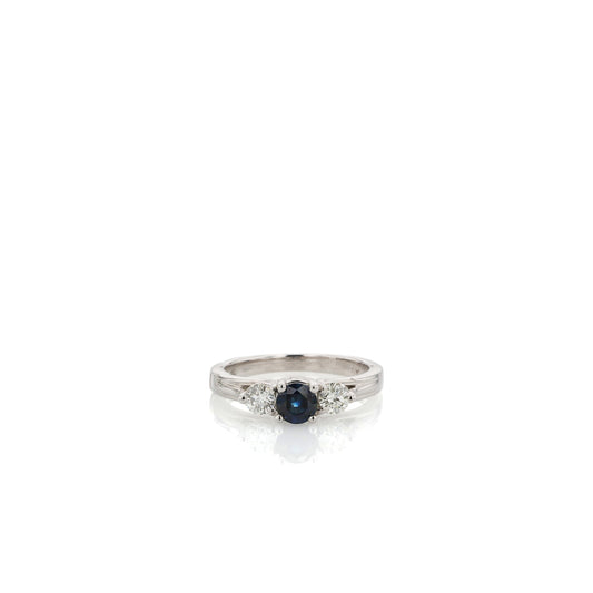 18k White Gold 0.60ct Sapphire and Diamond Three Across Ring