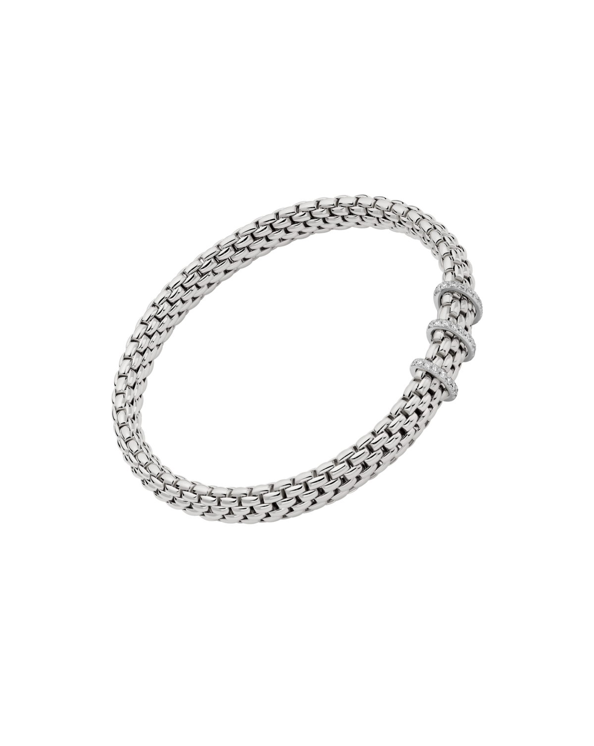 Fope 18k White Gold Vendome Flex'it Bracelet with Diamond Pavé