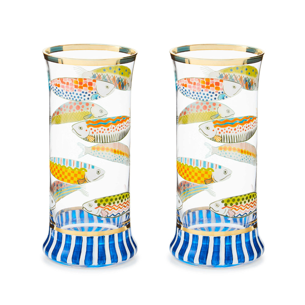 MacKenzie-Childs Go Fish Highball Glass - Set of 2