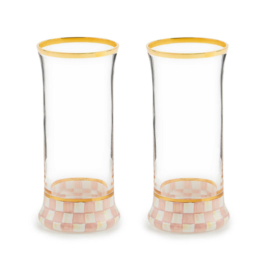 MacKenzie-Childs Rosy Check Highball Glass - Set of 2