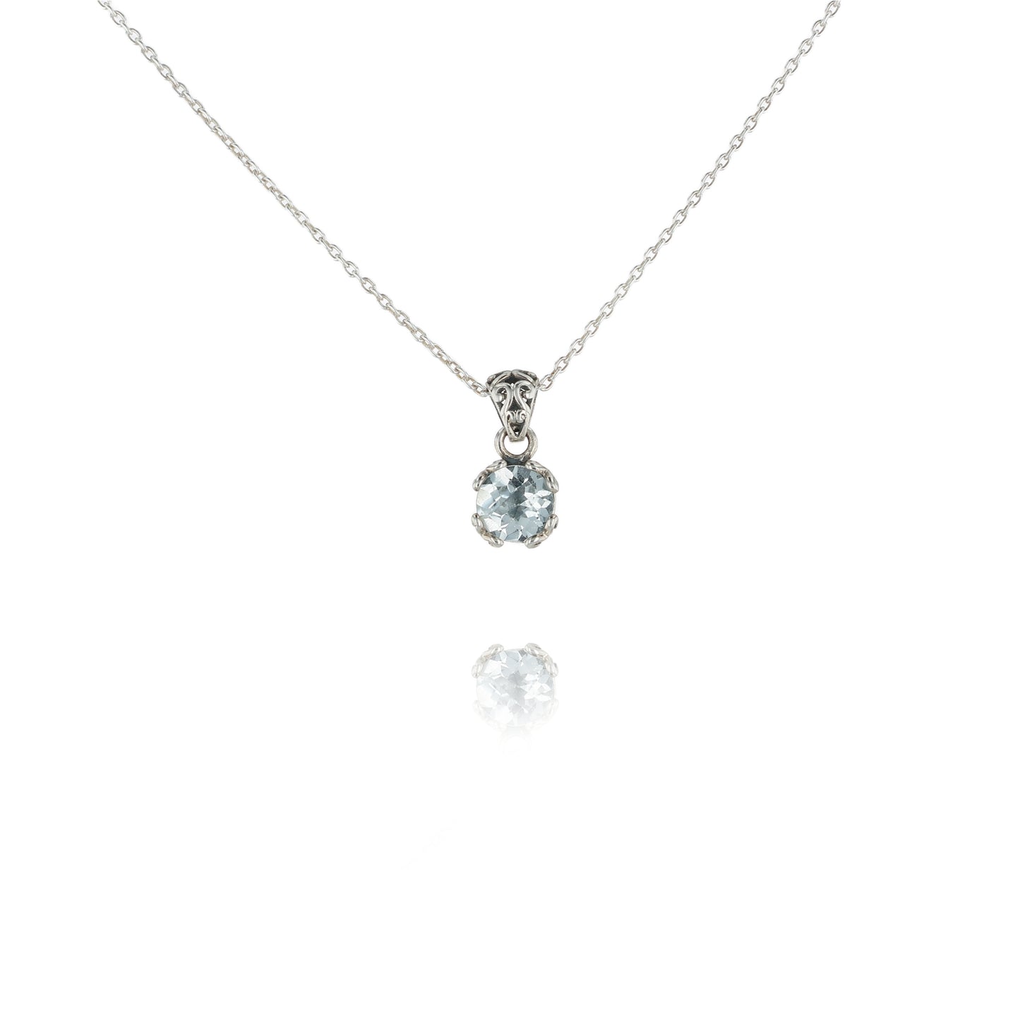 Silver necklace with a White Topaz pendant on a white background