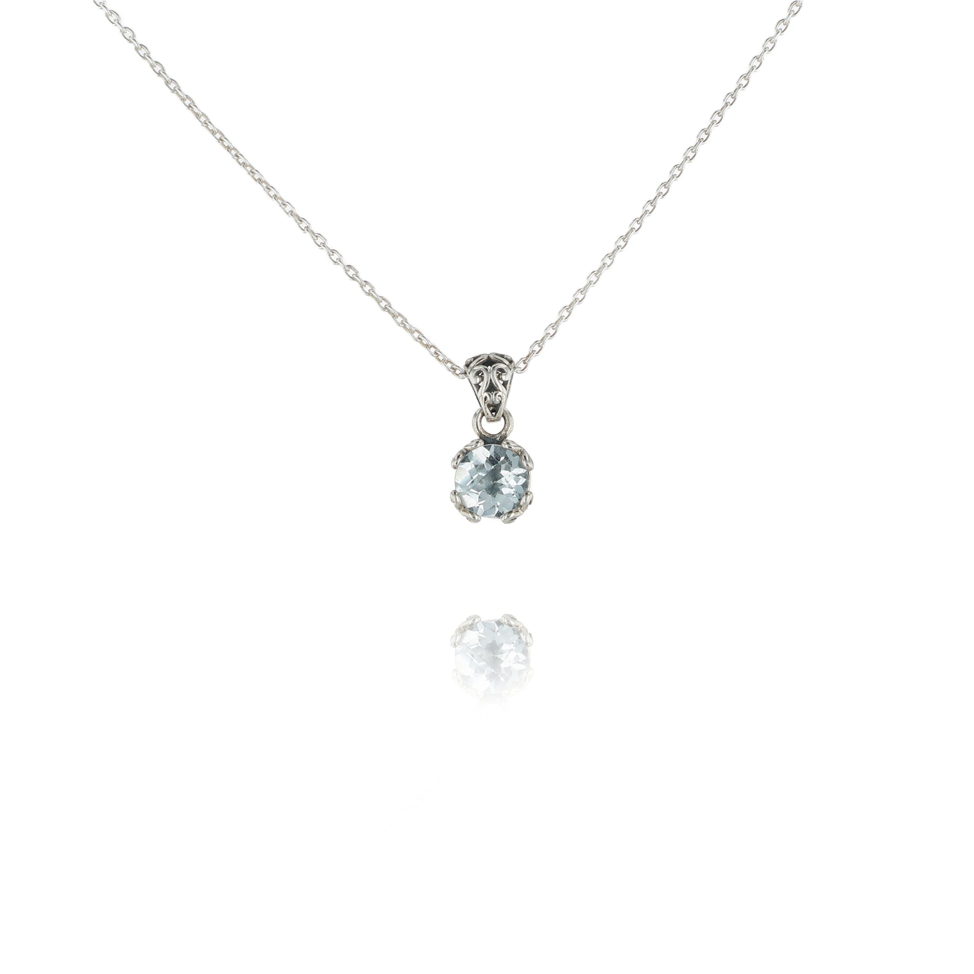 Silver necklace with a White Topaz pendant on a white background