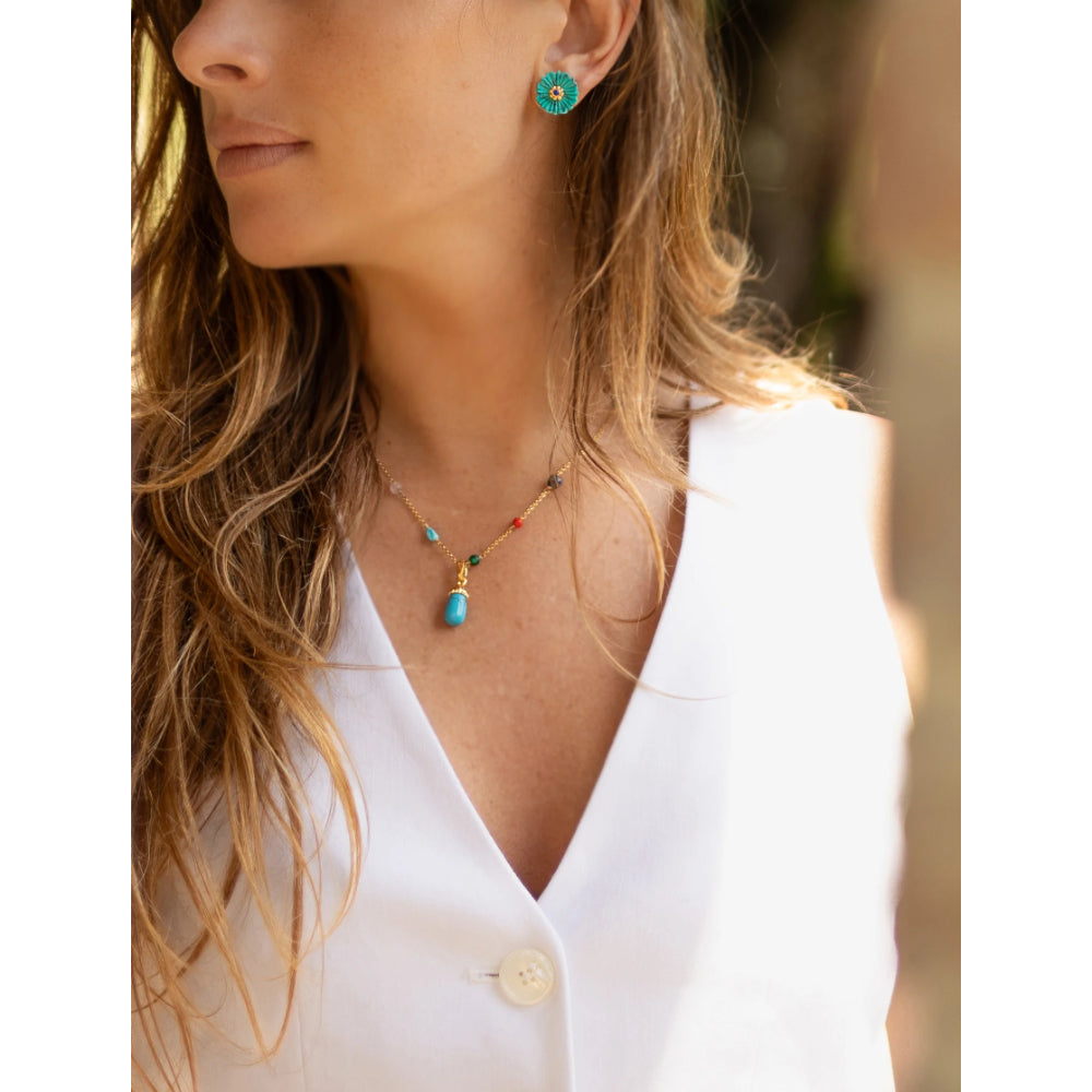 Anabel Aram Milos Carved Stone Flower Stud Earrings