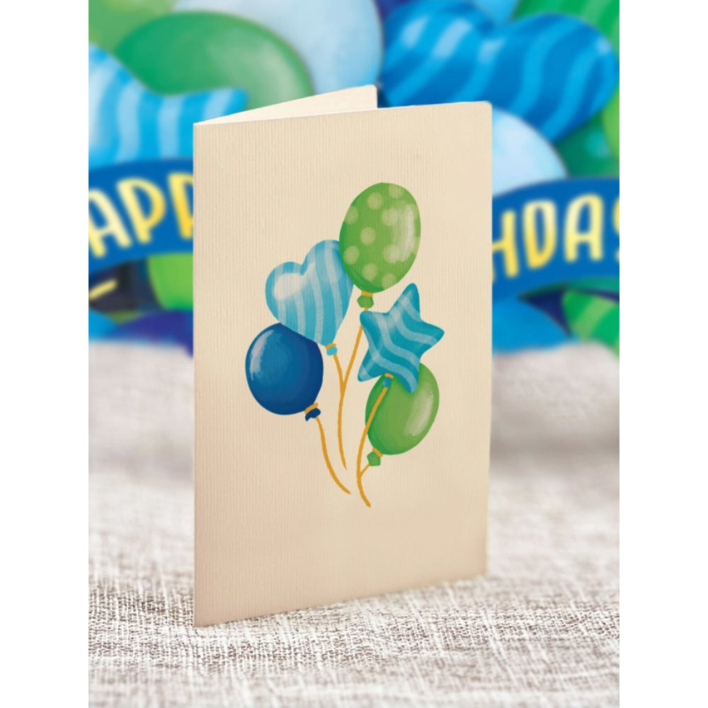 Mini Blue Birthday Balloons Pop-Up Greeting Cards