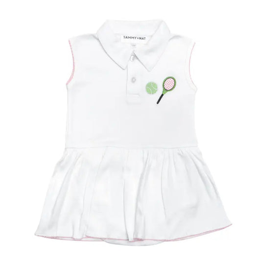 Tennis Embroidered Polo Riley Romper in Pink