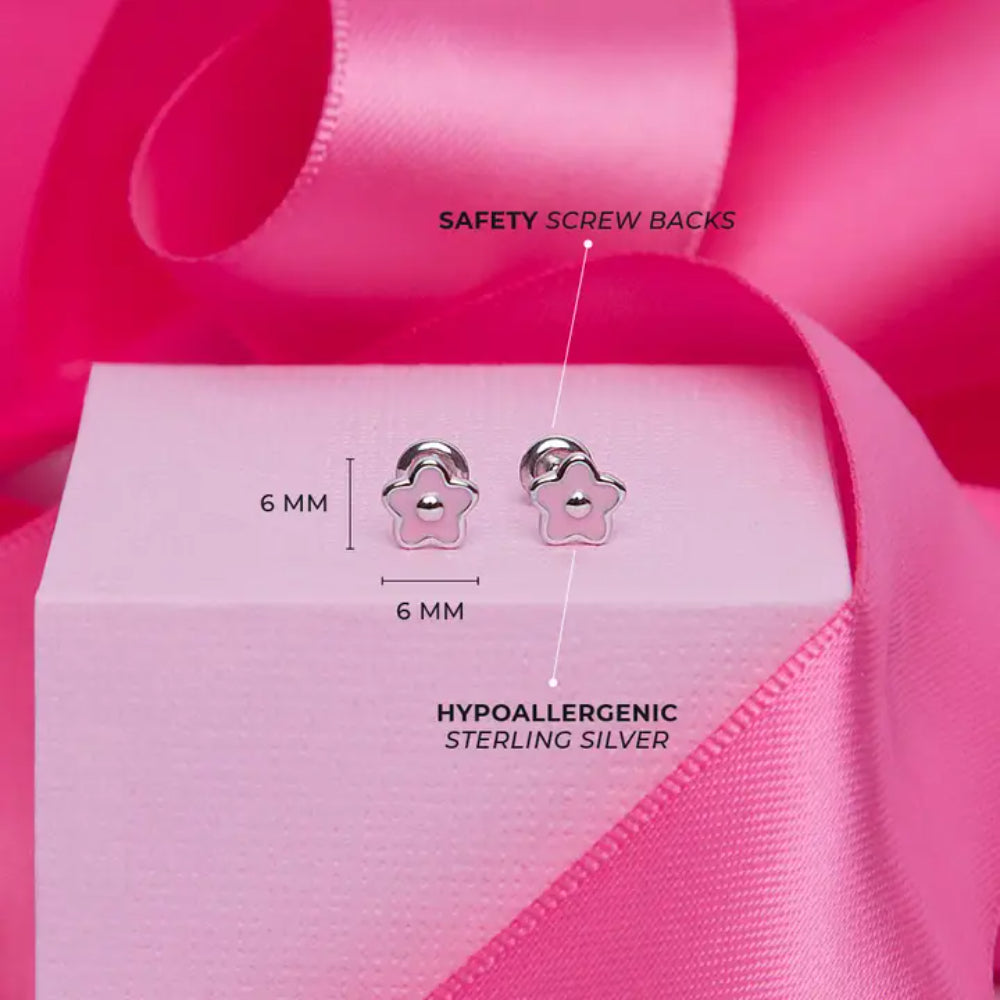 Children's Sterling Silver & Enamel Groovy Flower Earrings