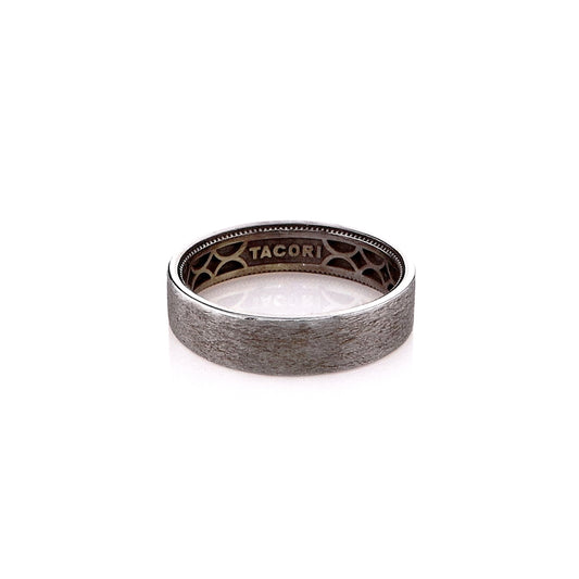 Estate Tacori 14k White Gold Gents Brushed Milgrain Band