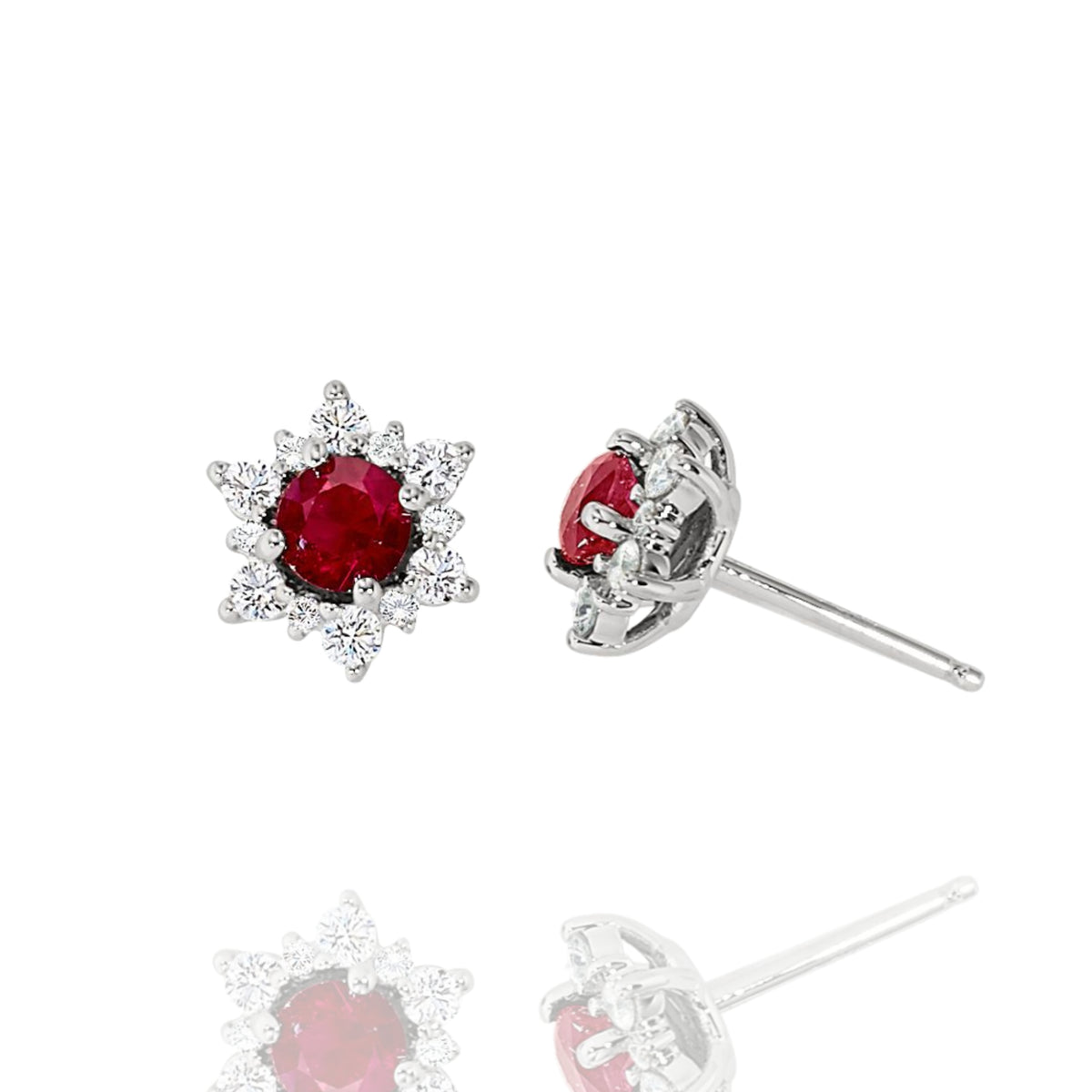 14k Ruby Snowflake Stud Earrings