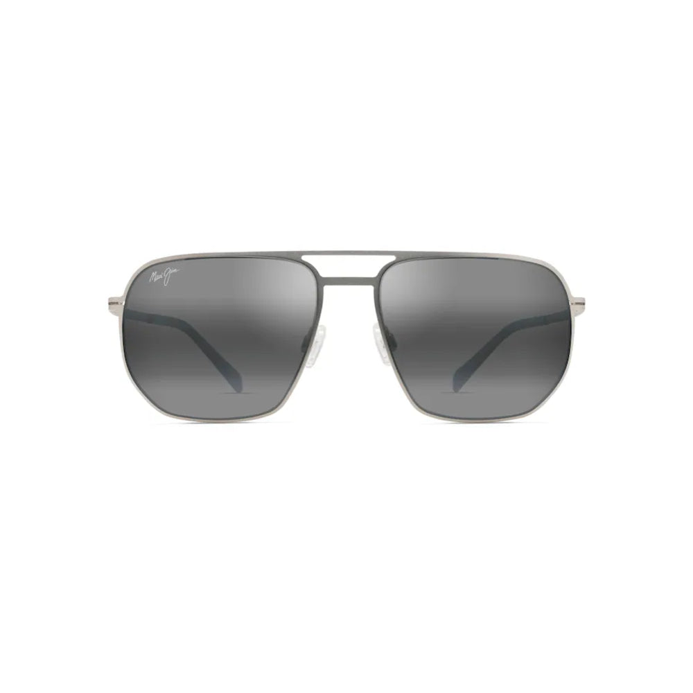 Ray-Ban aviator sunglasses with a silver-tone metal frame and dark gray gradient lenses, shown against a plain white background.