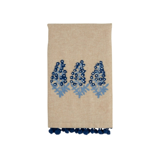 Mud Pie Blue Floral Embroidered Towel