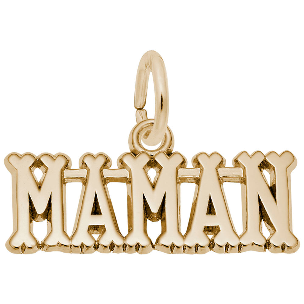 Gold 'MAMAN' charm on a white background