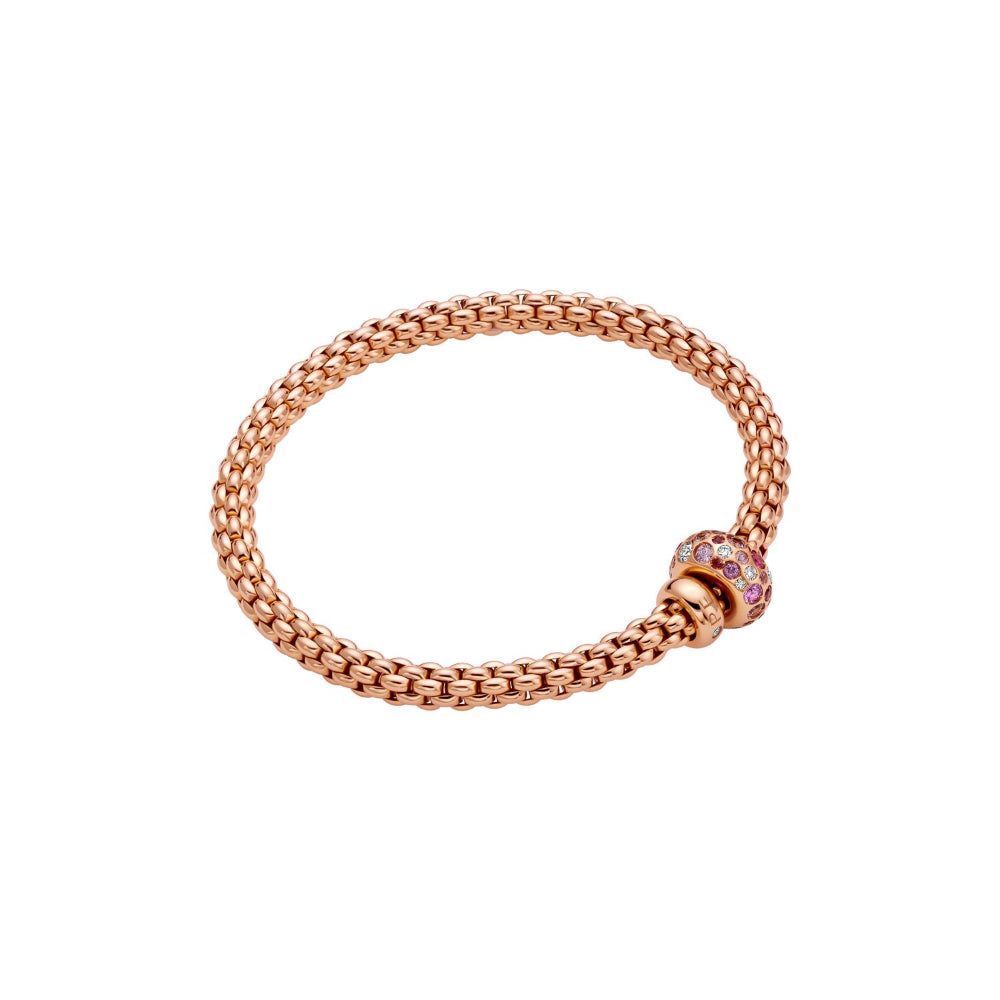 Fope Solo 18k Rose Gold Flex-It Bracelet with Pink Sapphires and Diamonds