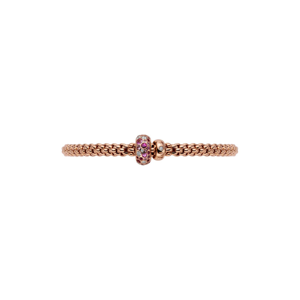 Fope Solo 18k Rose Gold Flex-It Bracelet with Pink Sapphires and Diamonds