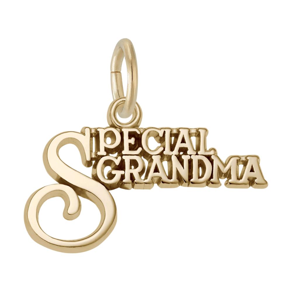 Gold 'Special Grandma' charm on a white background