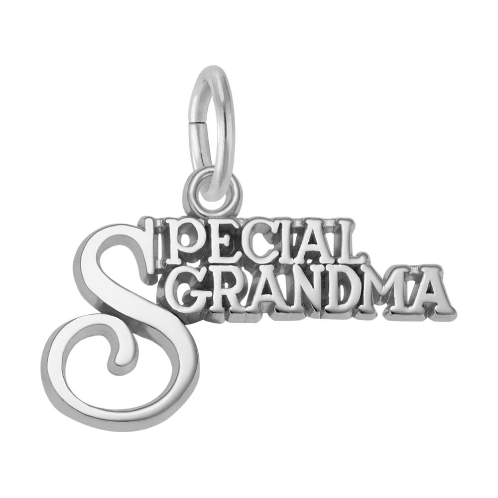 Silver 'Special Grandma' charm on a white background