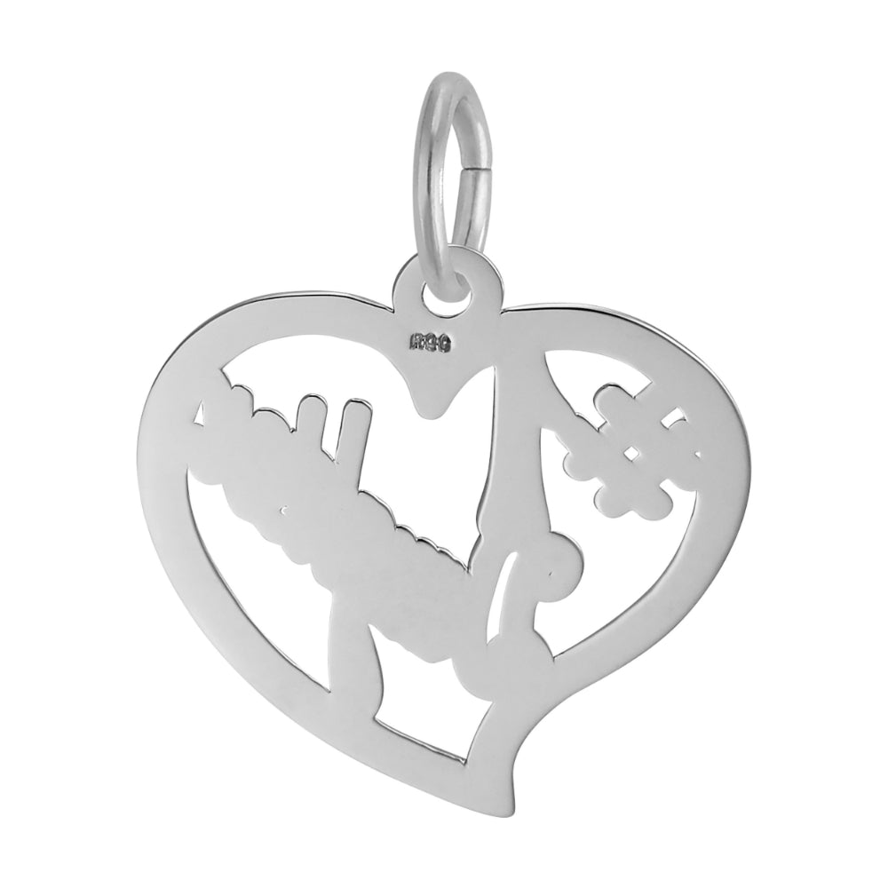 Back of Silver charm with 'Daughter' and '#1' inside a heart shape on a white background