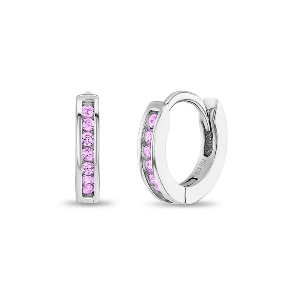 Children's Small Channel CZ Hoop Earrings - Pink