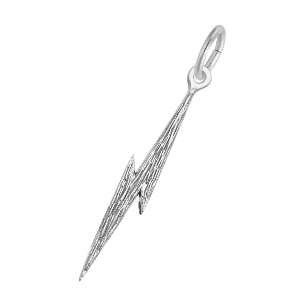 Silver Lightning bolt shaped pendant facing left