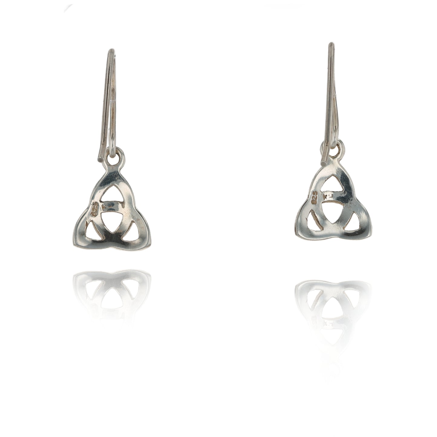 Silver Celtic Trinity knot earrings on a white background
