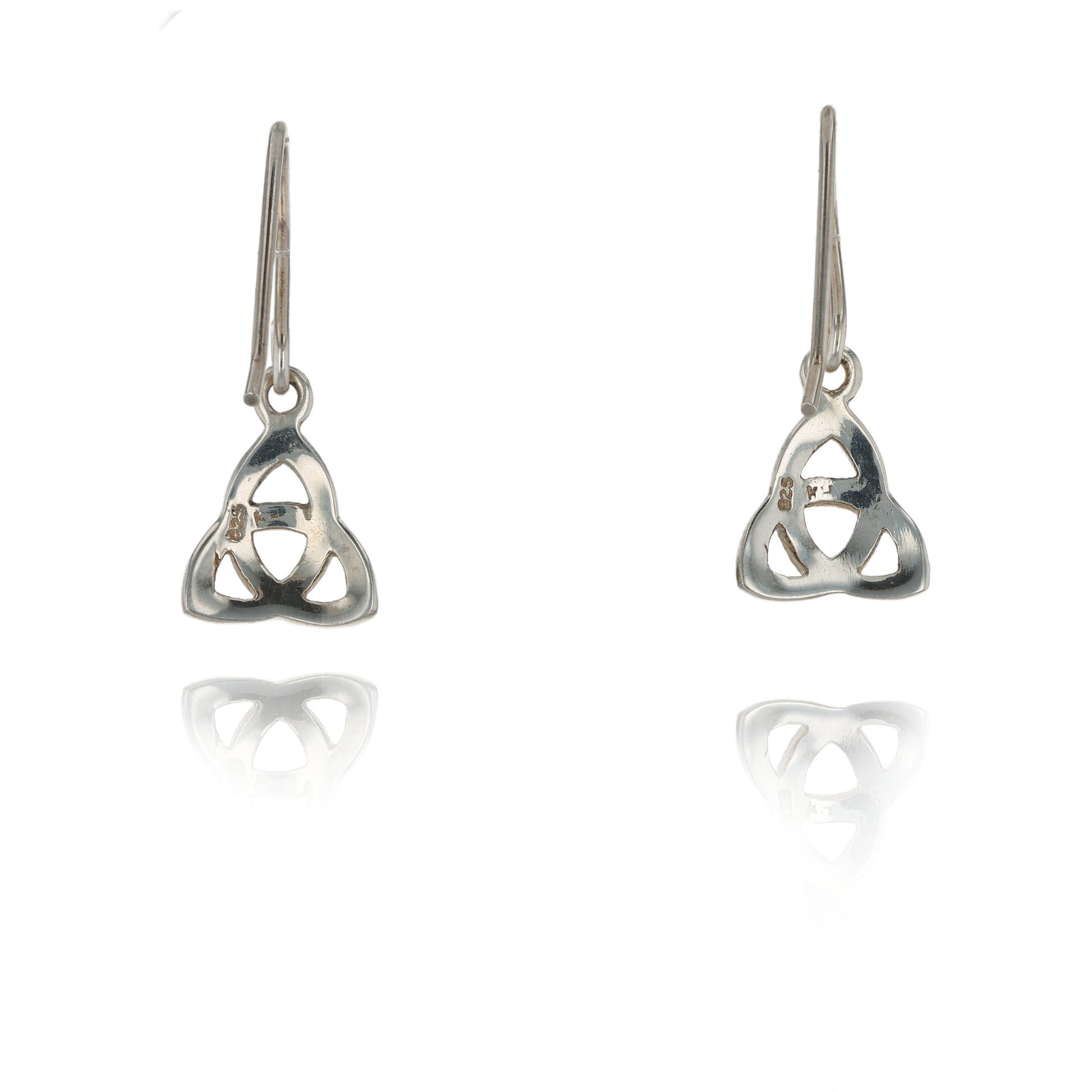 Silver Celtic Trinity knot earrings on a white background