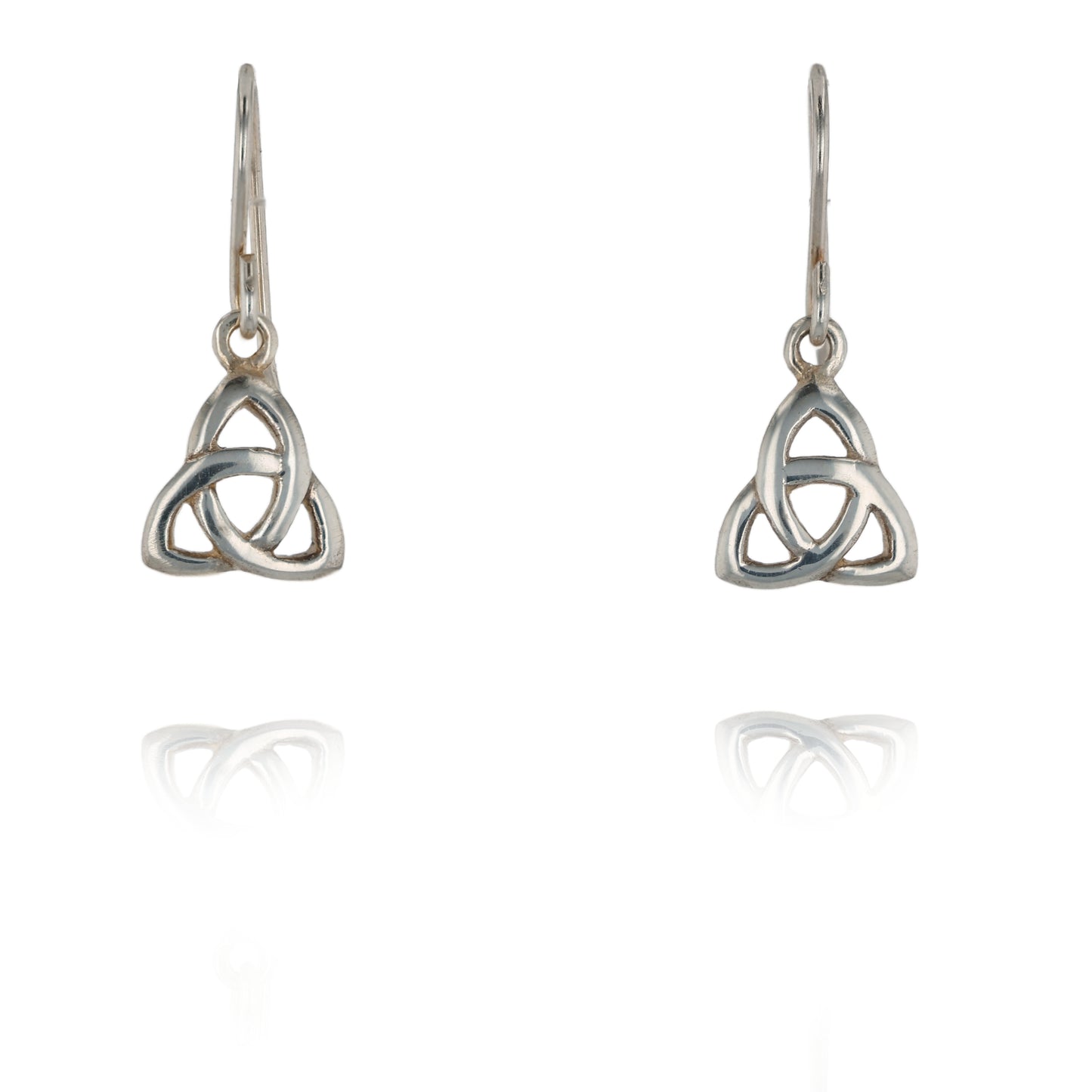Silver Celtic Trinity knot earrings on a white background