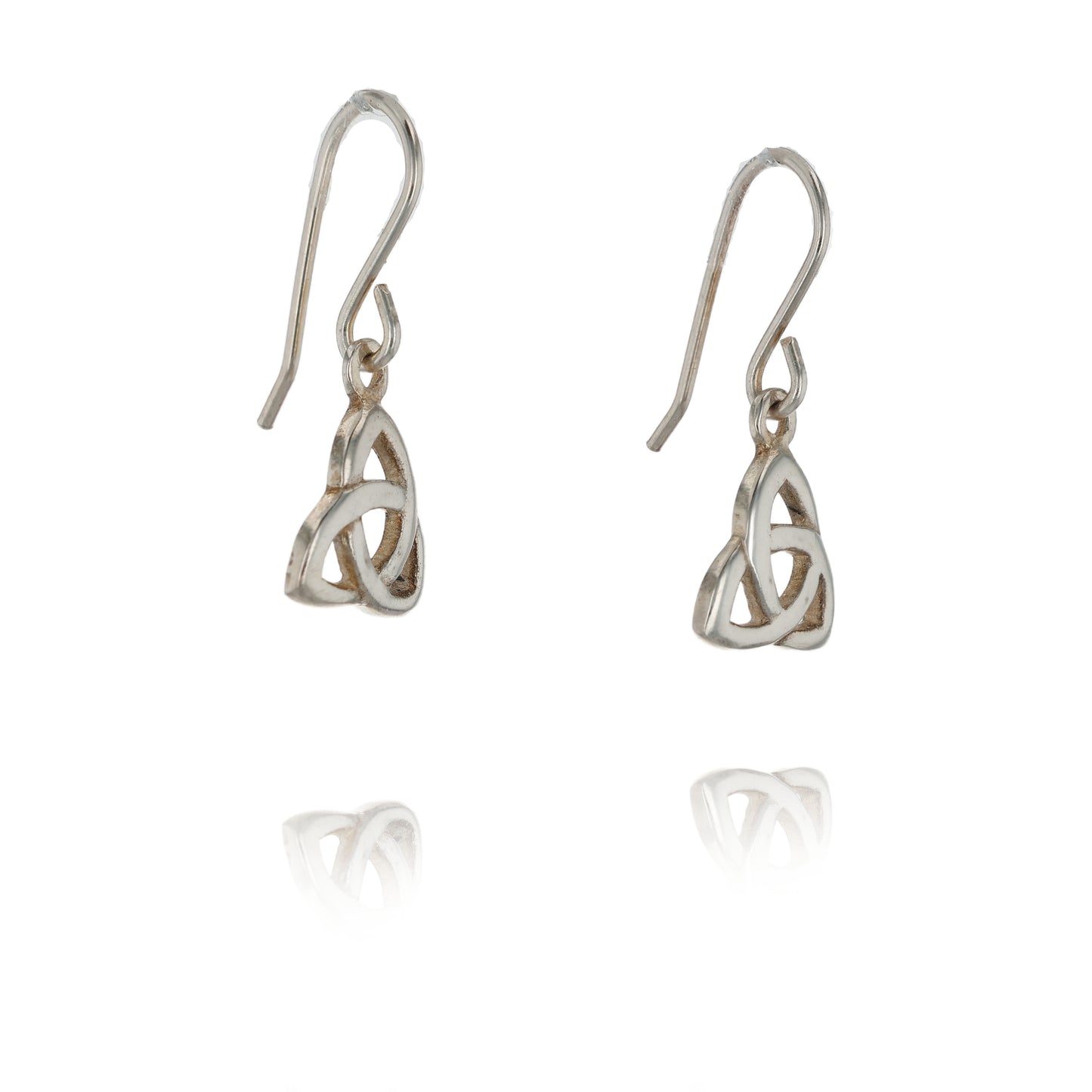 Silver Celtic Trinity knot earrings on a white background