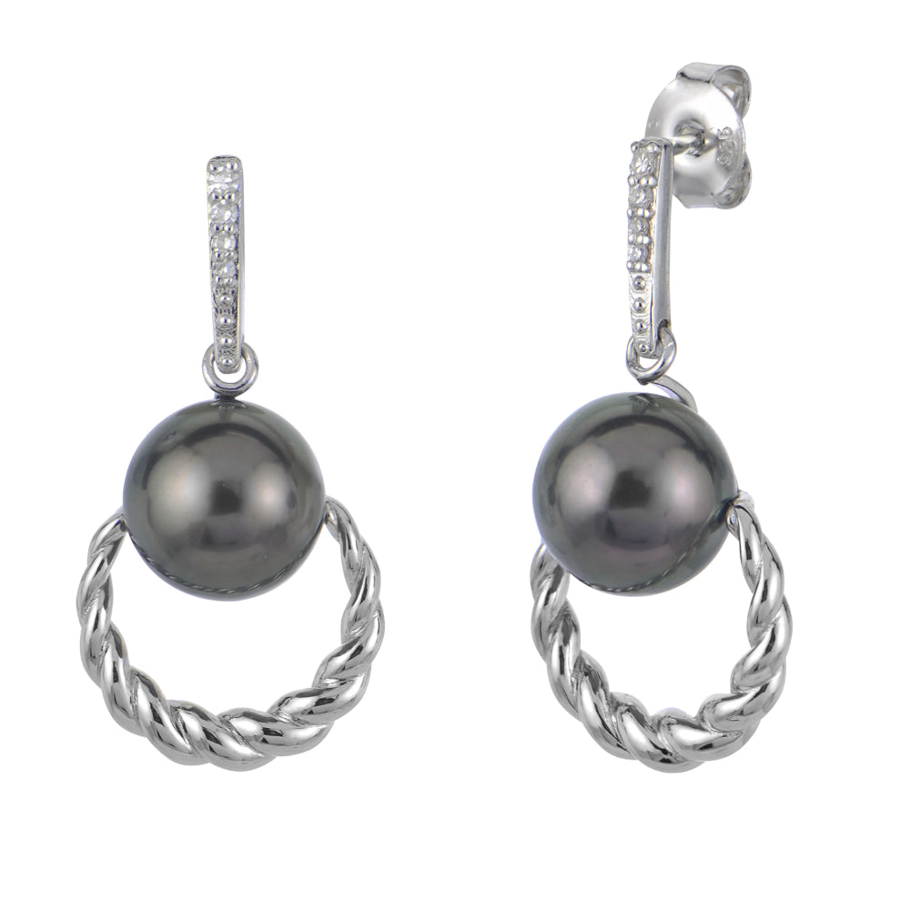 Sterling Silver Tahitian Cultured Pearl Drop Earrings