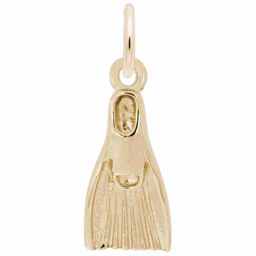 Gold swim fin charm on a white background