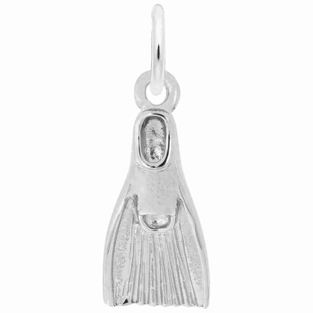 Silver swim fin charm on a white background