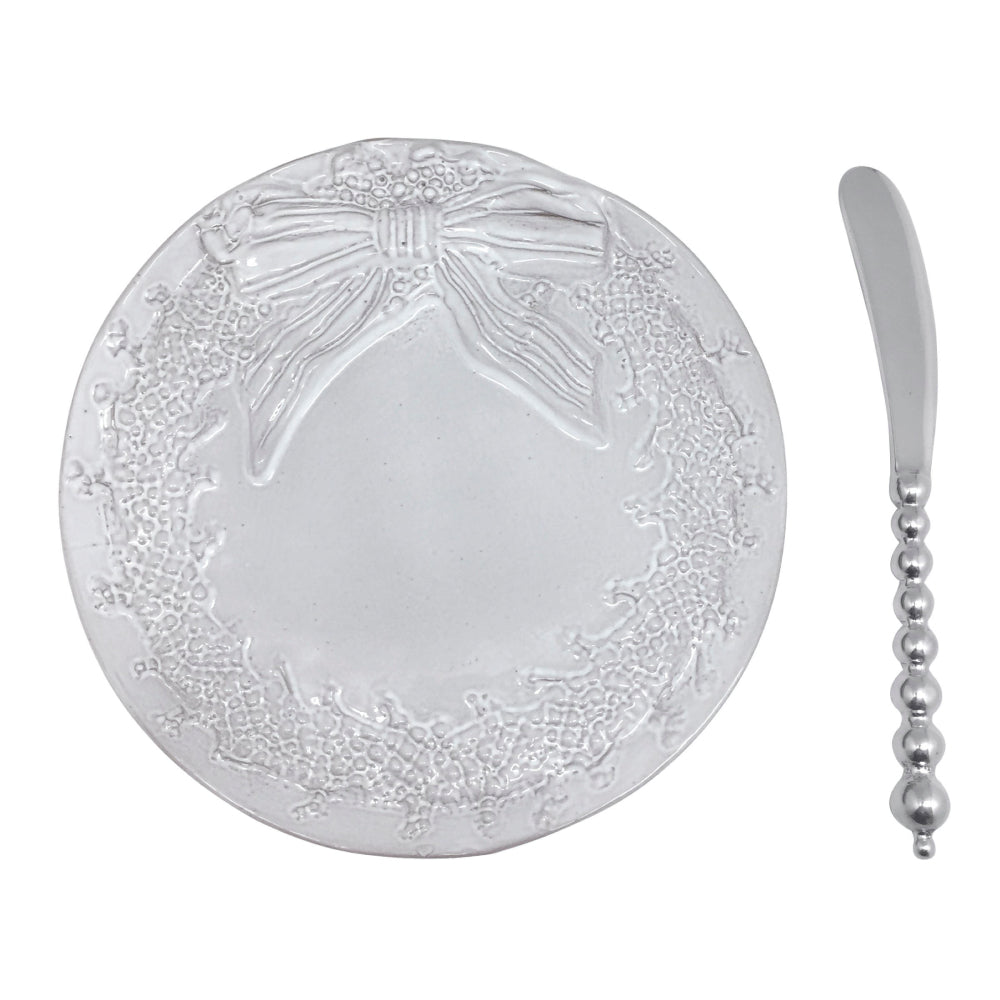 Mariposa Ceramic Wreath Canape Plate & Beaded Spreader