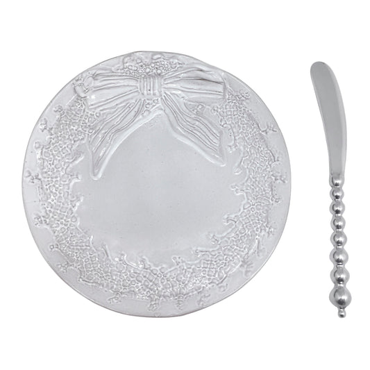 Mariposa Ceramic Wreath Canape Plate & Beaded Spreader