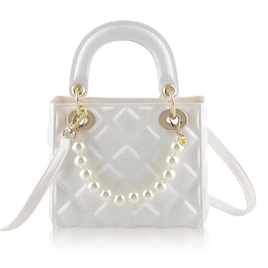 Carrying Kind Pearl Quilted Jelly White Kids Purse with Pearl Accent