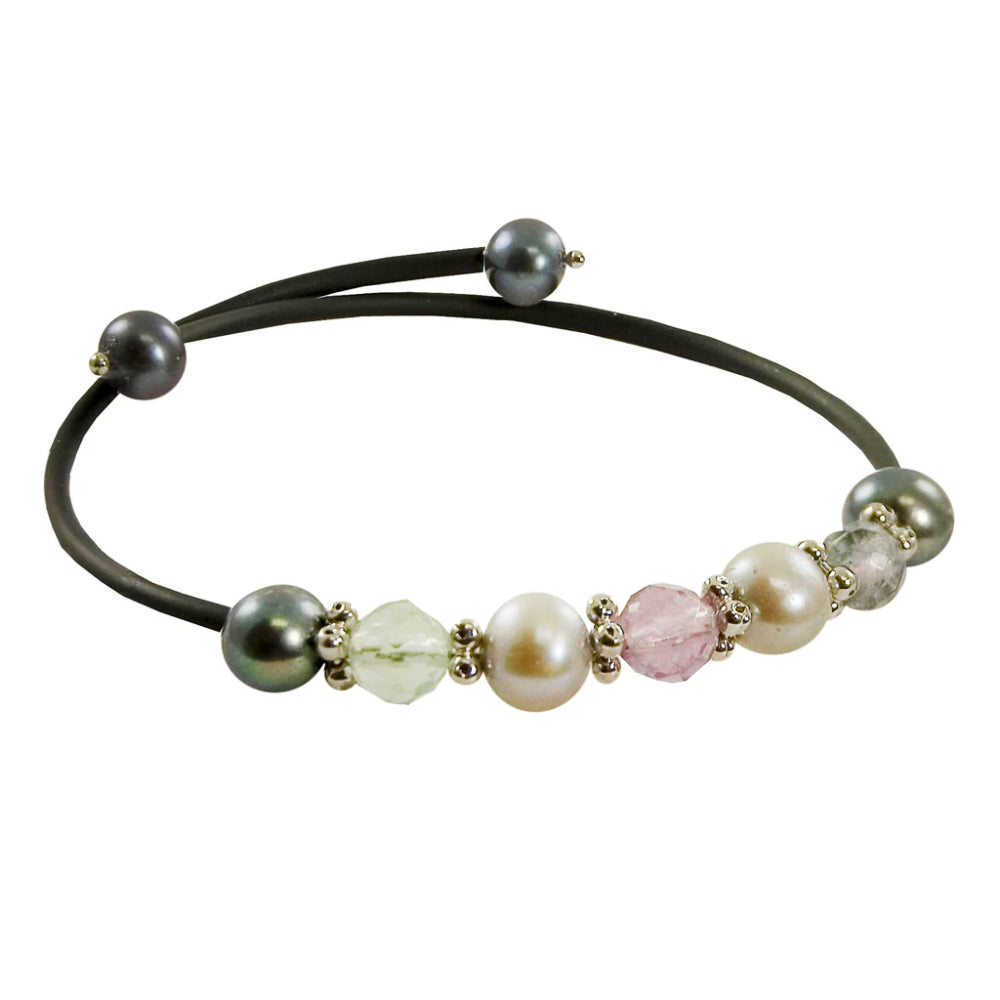 Sterling Silver Freshwater Pearl and Gemstone Rubber Bracelet