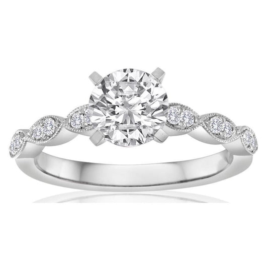 Round Diamond Pave Milgrain Engagement Ring Setting