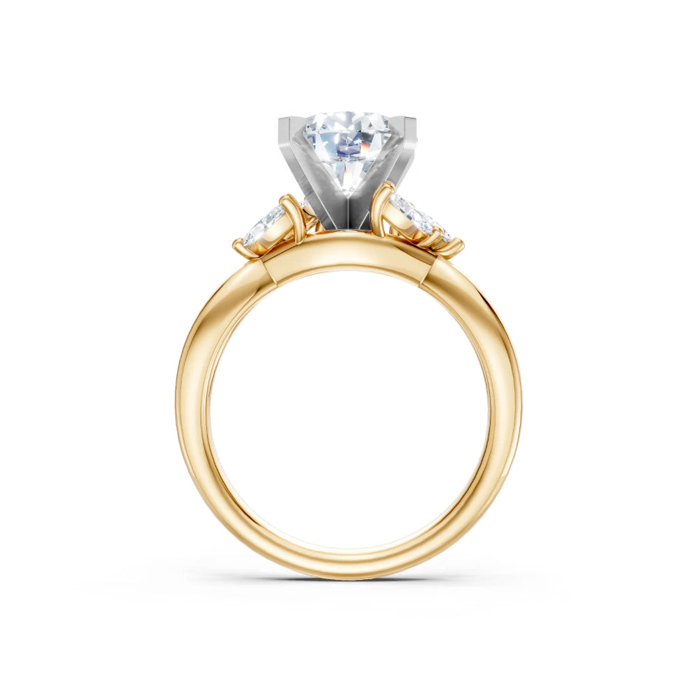 yellow and white gold ring with a diamond on a white background