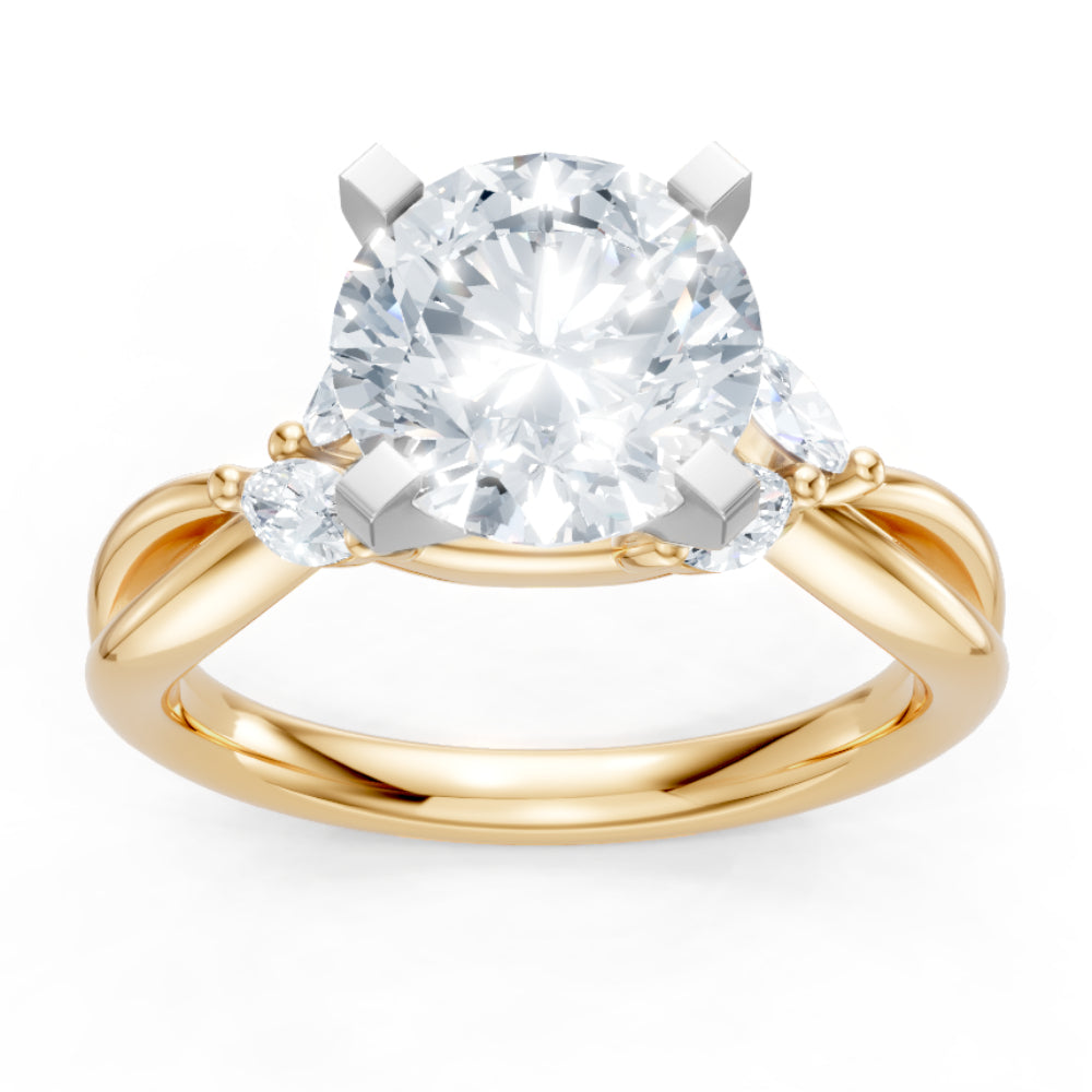 Diamond engagement ring with yellow gold split shank and white gold head