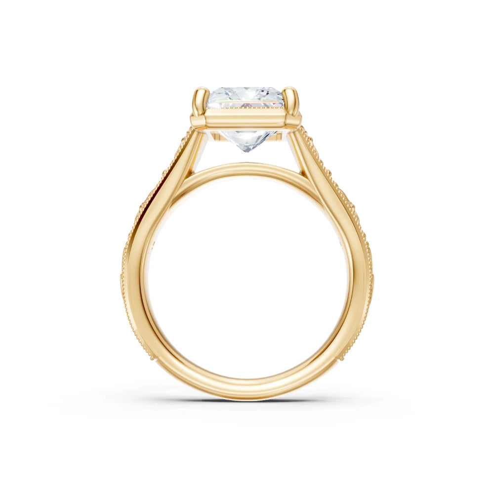 Gold ring with a diamond on a white background