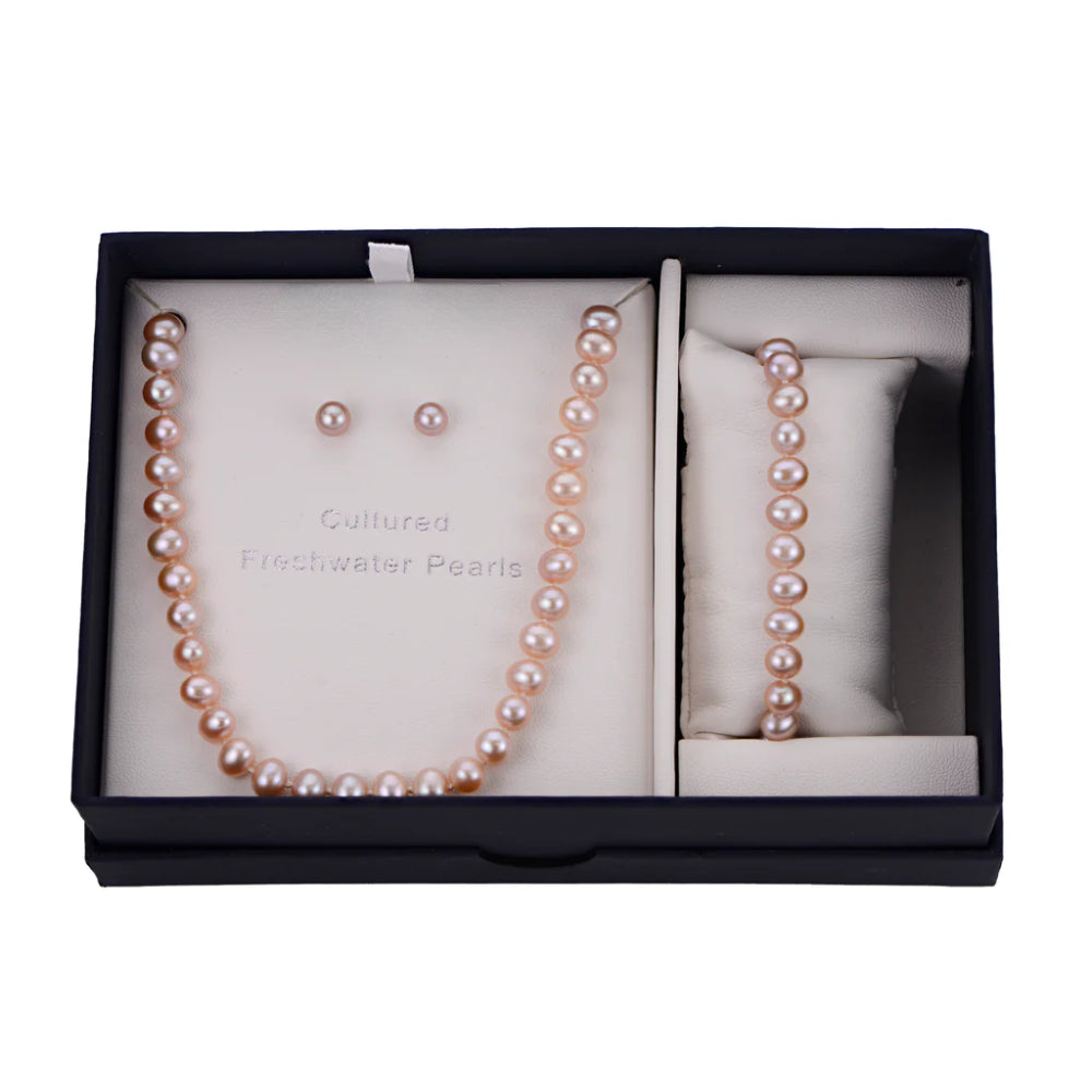 Sterling Silver Natural Pink Freshwater Pearl Set